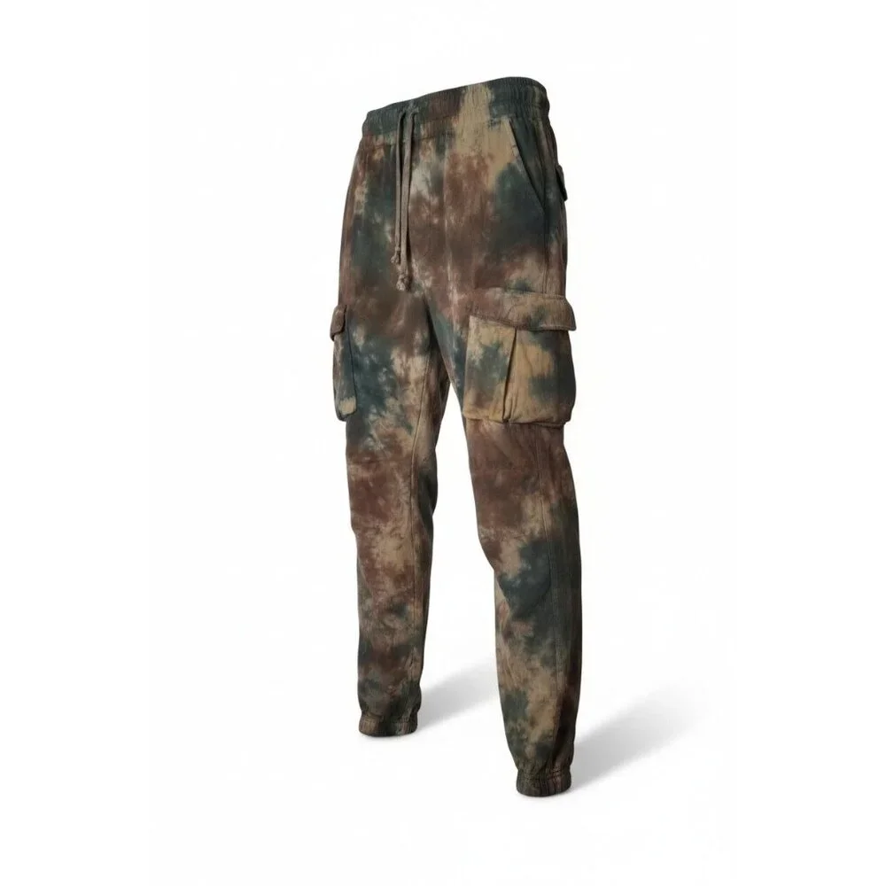 MNML Brown & Green Camo Cargo Pants L Relaxed Fit Straight Leg 100% Cotton Made